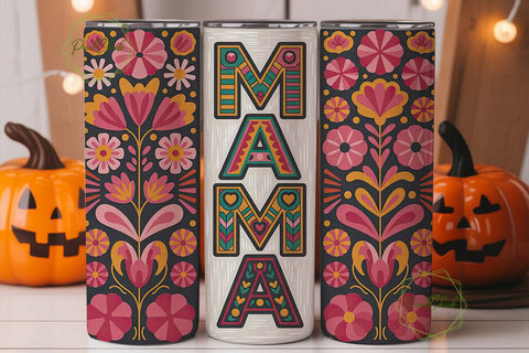 Vibrant Folk Art Mama 20oz Tumbler Wrap Sublimation PixelChick 