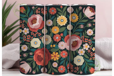 Vibrant Folk Floral 20oz Tumbler Wrap Sublimation PixelChick 