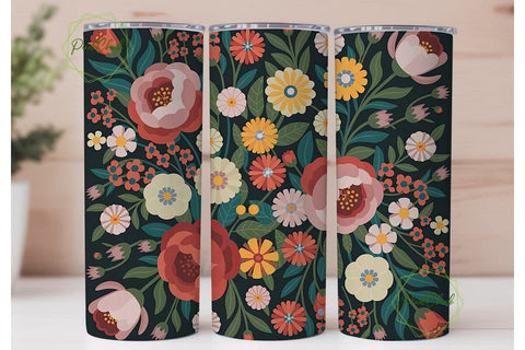 Vibrant Folk Floral 20oz Tumbler Wrap Sublimation PixelChick 