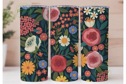 Vibrant Folk Floral 20oz Tumbler Wrap Sublimation PixelChick 