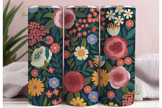 Vibrant Folk Floral 20oz Tumbler Wrap Sublimation PixelChick 