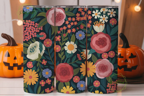 Vibrant Folk Floral 20oz Tumbler Wrap Sublimation PixelChick 