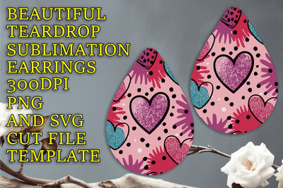 vibrant for your crafts, Stunning teardrop earrings PNG, Heart Sublimation HoodArtCraft 