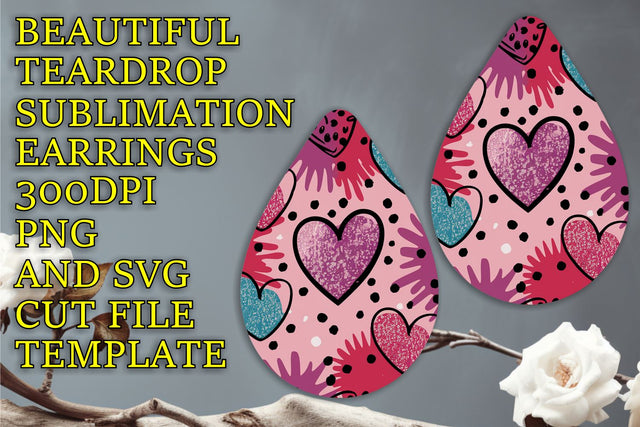 vibrant for your crafts, Stunning teardrop earrings PNG, Heart Sublimation HoodArtCraft 