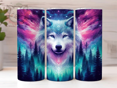 Vibrant Forest Wolf 20oz Tumbler Wrap, Vibrant Forest Design, Colorful Wolf Mug, Wildlife Nature Cup, Mystical Animal Wrap, Majestic Wolf Scene, Sublimation Tumbler Wrap Sublimation Lara' s Designs 