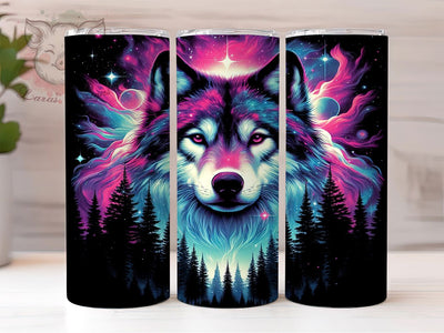 Vibrant Forest Wolf 20oz Tumbler Wrap, Vibrant Forest Design, Colorful Wolf Mug, Wildlife Nature Cup, Mystical Animal Wrap, Majestic Wolf Scene, Sublimation Tumbler Wrap Sublimation Lara' s Designs 