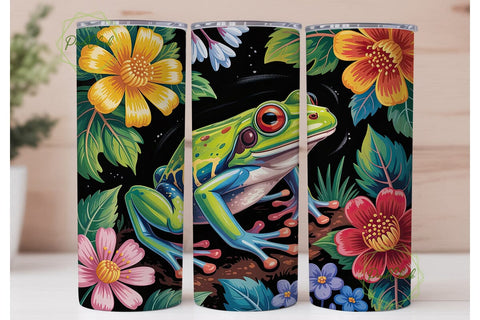 Vibrant Frog & Floral 20oz Tumbler Wrap Sublimation PixelChick 