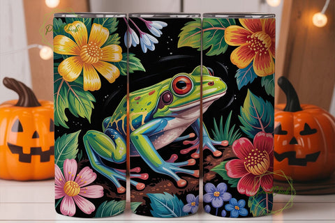 Vibrant Frog & Floral 20oz Tumbler Wrap Sublimation PixelChick 