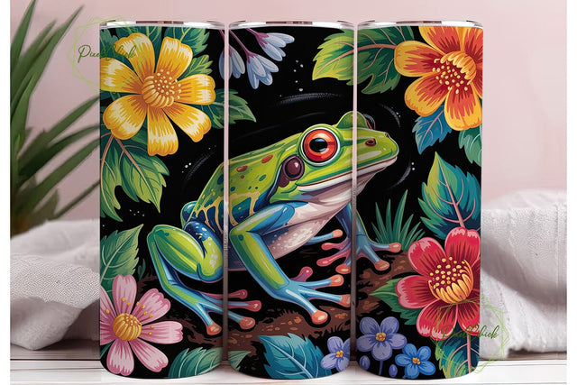Vibrant Frog & Floral 20oz Tumbler Wrap Sublimation PixelChick 
