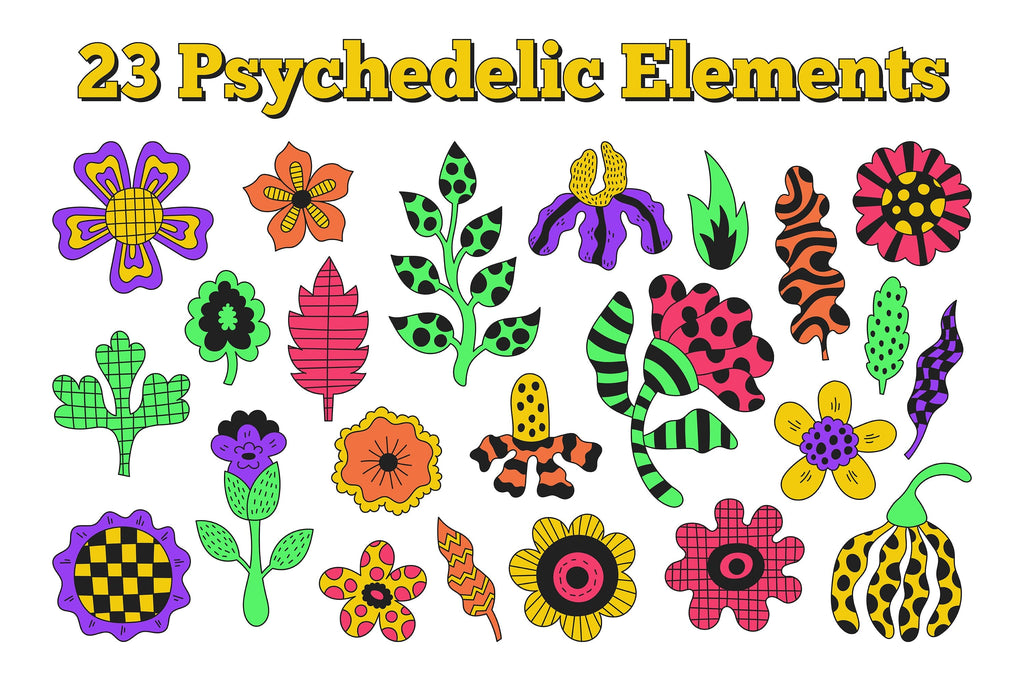 Vibrant Funky Flowers PNG Clipart - So Fontsy
