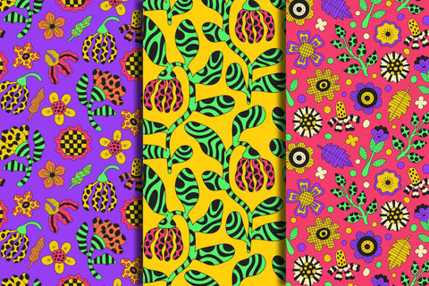 Vibrant Funky Flowers Seamless Patterns & Digital Papers Digital Pattern Rin Green 