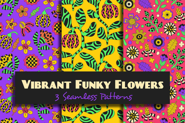 Vibrant Funky Flowers Seamless Patterns & Digital Papers Digital Pattern Rin Green 