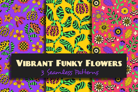 Vibrant Funky Flowers Seamless Patterns & Digital Papers Digital Pattern Rin Green 