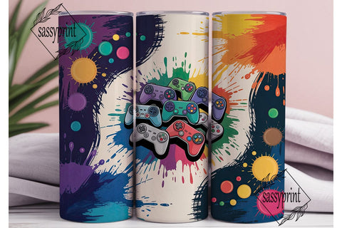 Vibrant Gamer Controllers Tumbler Wrap Sublimation sassyprint 