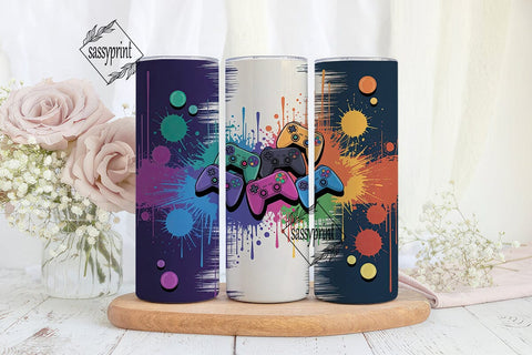 Vibrant Gamer Controllers Tumbler Wrap Sublimation sassyprint 