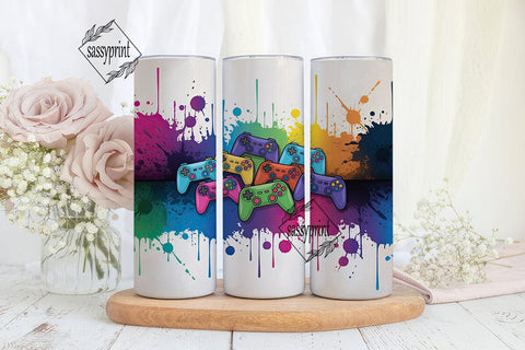 Vibrant Gamer Controllers Tumbler Wrap Sublimation sassyprint 