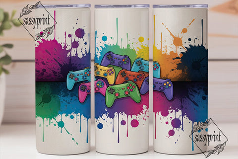 Vibrant Gamer Controllers Tumbler Wrap Sublimation sassyprint 