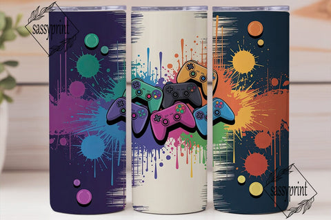Vibrant Gamer Controllers Tumbler Wrap Sublimation sassyprint 