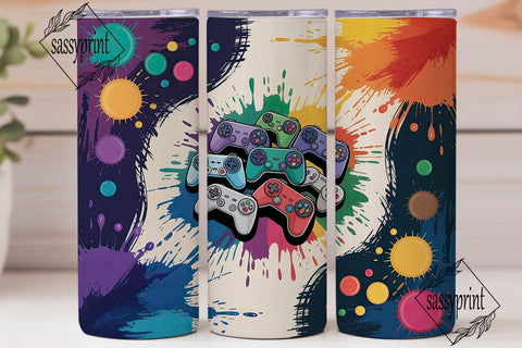 Vibrant Gamer Controllers Tumbler Wrap Sublimation sassyprint 
