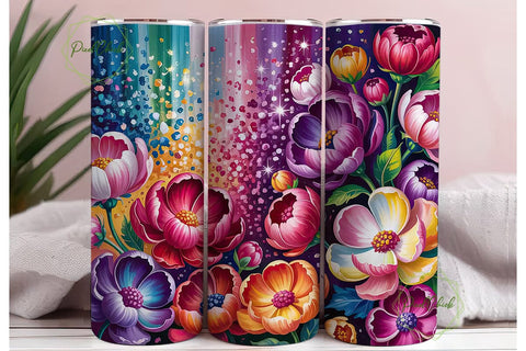 Vibrant Glitter Floral 20oz Tumbler Wrap Sublimation PixelChick 