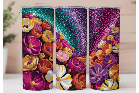 Vibrant Glitter Floral 20oz Tumbler Wrap Sublimation PixelChick 