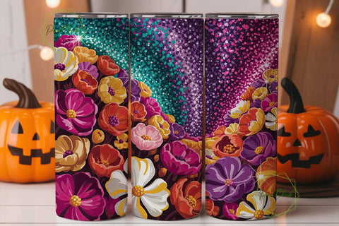 Vibrant Glitter Floral 20oz Tumbler Wrap Sublimation PixelChick 