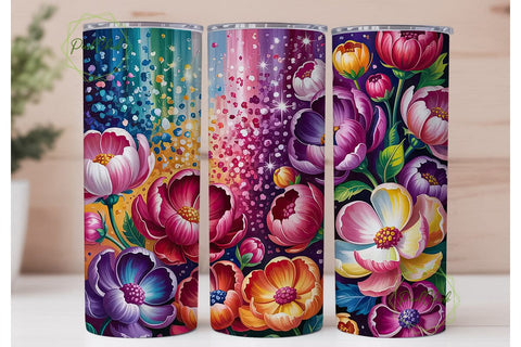 Vibrant Glitter Floral 20oz Tumbler Wrap Sublimation PixelChick 