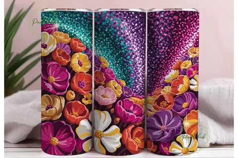 Vibrant Glitter Floral 20oz Tumbler Wrap Sublimation PixelChick 