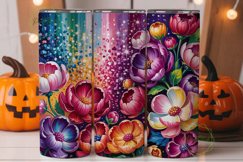 Vibrant Glitter Floral 20oz Tumbler Wrap Sublimation PixelChick 
