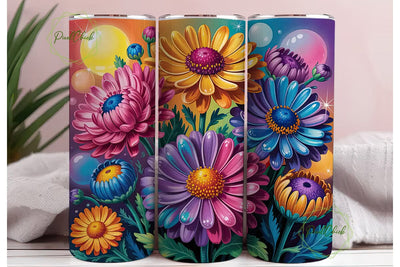 Vibrant Glitter Flowers 20oz Tumbler Sublimation PixelChick 