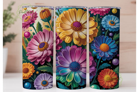 Vibrant Glitter Flowers 20oz Tumbler Sublimation PixelChick 