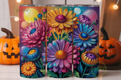 Vibrant Glitter Flowers 20oz Tumbler Sublimation PixelChick 