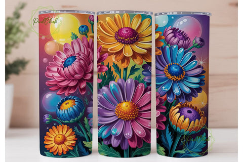 Vibrant Glitter Flowers 20oz Tumbler Sublimation PixelChick 