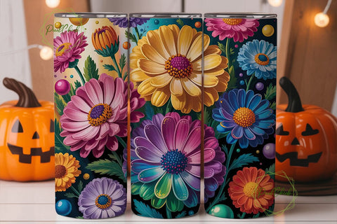 Vibrant Glitter Flowers 20oz Tumbler Sublimation PixelChick 