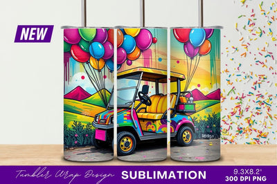 Vibrant golf cart graffiti with balloons tumbler png Sublimation Regulrcrative 