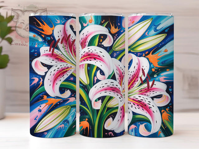 Vibrant Graffiti Lilies Tumbler, Colorful Flowers, Artistic Wrap, Sublimation Art, 20oz Tumbler, Cute Design, Vibrant Pattern Sublimation Lara' s Designs 