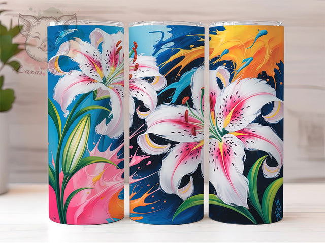 Vibrant Graffiti Lilies Tumbler, Colorful Flowers, Artistic Wrap, Sublimation Art, 20oz Tumbler, Cute Design, Vibrant Pattern Sublimation Lara' s Designs 