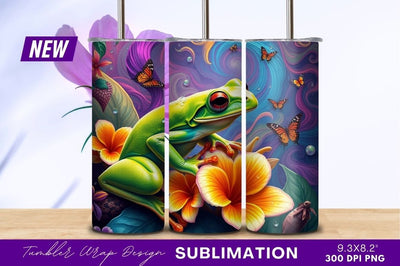 Vibrant green frog with butterflies and flowers Sublimation Regulrcrative 