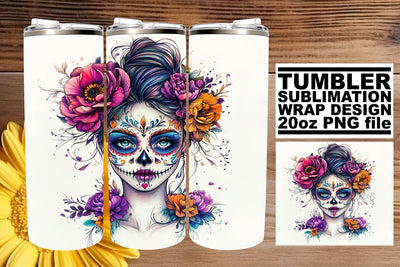 Vibrant Halloween Skull Wrap – 20oz Watercolor Tumbler Sublimation afrosvg 