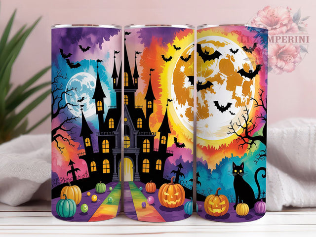 Vibrant Haunted Castle Halloween Tumbler, Vibrant Halloween Wrap, 20oz Sublimation, Spooky Castle Cup, Halloween Graphic Design, Haunted House Drinkware, Halloween Tumbler Wrap Sublimation Li Zamperini 