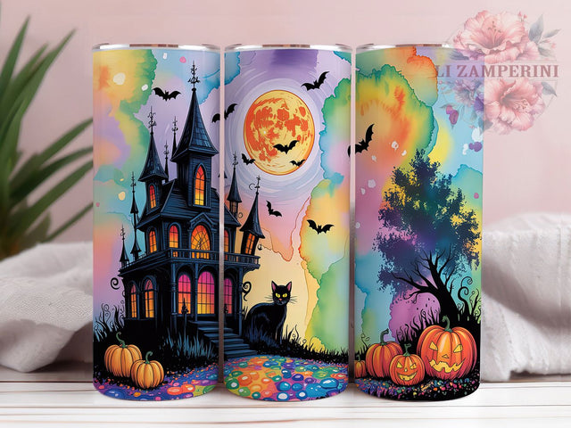 Vibrant Haunted Castle Halloween Tumbler, Vibrant Halloween Wrap, 20oz Sublimation, Spooky Castle Cup, Halloween Graphic Design, Haunted House Drinkware, Halloween Tumbler Wrap Sublimation Li Zamperini 