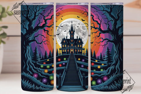 Vibrant Haunted House Night 20oz Wrap Sublimation sassyprint 