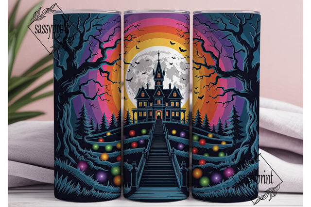 Vibrant Haunted House Night 20oz Wrap Sublimation sassyprint 