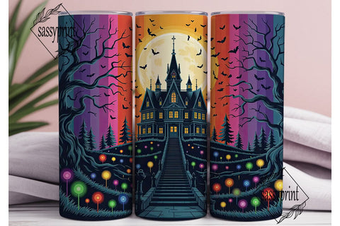 Vibrant Haunted House Night 20oz Wrap Sublimation sassyprint 