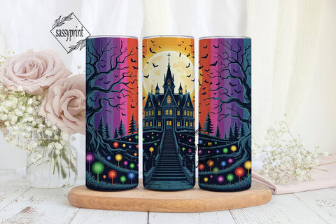 Vibrant Haunted House Night 20oz Wrap Sublimation sassyprint 