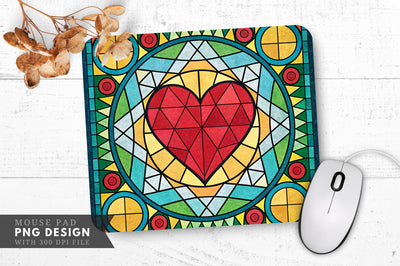 Vibrant Heart in Geometric Stained Glass Mouse Pad PNG Design Sublimation Regulrcrative 