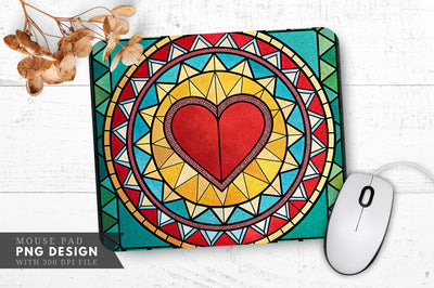 Vibrant Heart in Geometric Stained Glass Mouse Pad PNG Design Sublimation Regulrcrative 