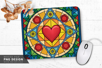 Vibrant Heart in Geometric Stained Glass Mouse Pad PNG Design Sublimation Regulrcrative 