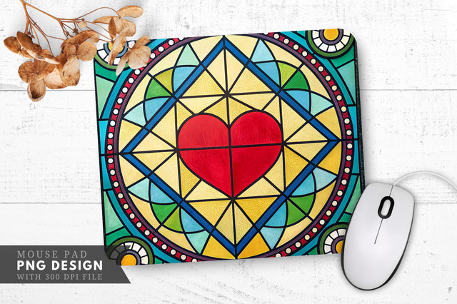 Vibrant Heart in Geometric Stained Glass Mouse Pad PNG Design Sublimation Regulrcrative 