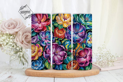 Vibrant Iridescent Floral Tumbler Wrap Sublimation sassyprint 